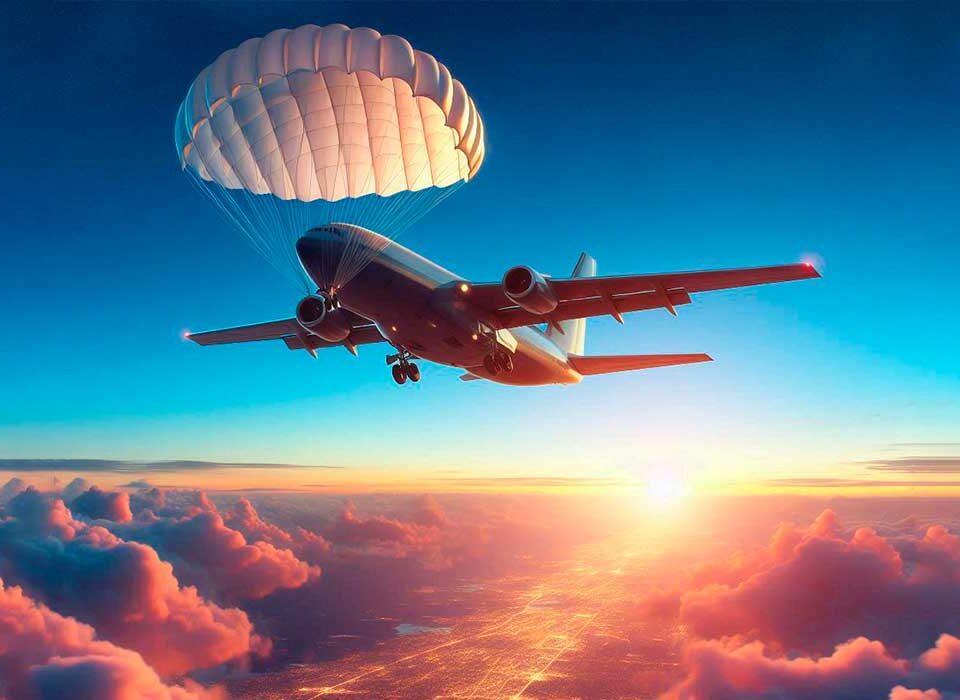 aviao-comercial-com-paraquedas-no-ceu