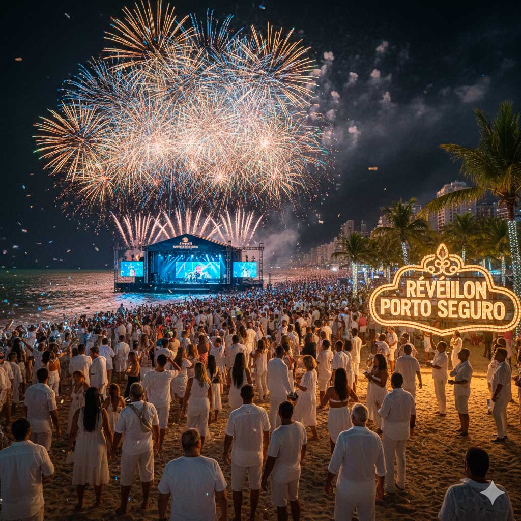 Porto Seguro com passagens e hospedagem no réveillon 2026. Promoções de pacotes turísticos para Porto Seguro.